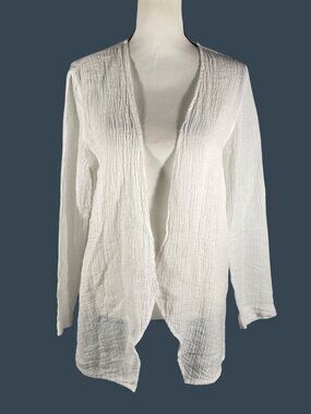 Pure Jill White Linen Open-Front Cardigan S Petite Lightweight Long Sleeve summe